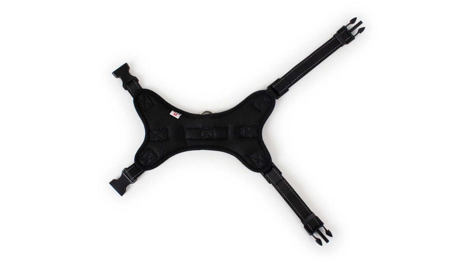 A dog harness with a central padded mesh.