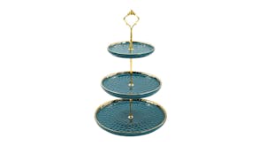 Kmall 3-Tier Ceramic High Tea Cake Stand - Green/Gold