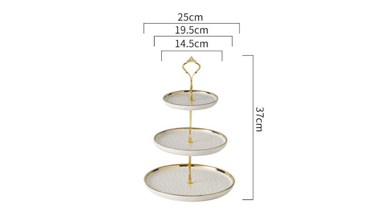 Kmall 3-Tier Ceramic High Tea Cake Stand - White/Gold