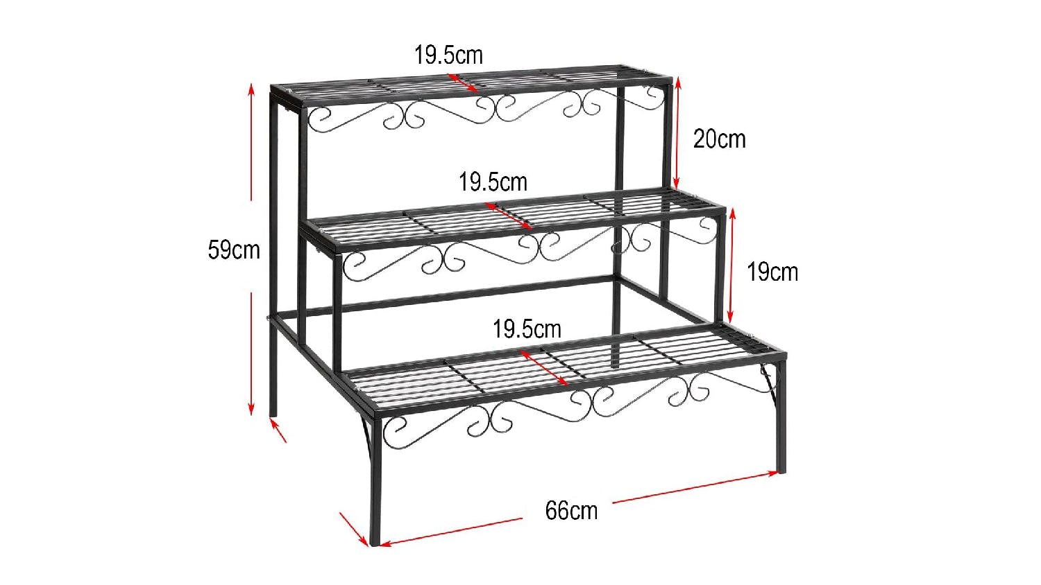 Kmall 3-Tier Stepped Wire Plant Stand - Black