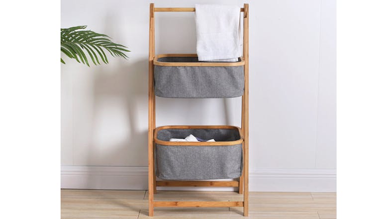 Kmall 2-Tier Standing A-Frame Bamboo Bathroom Hamper