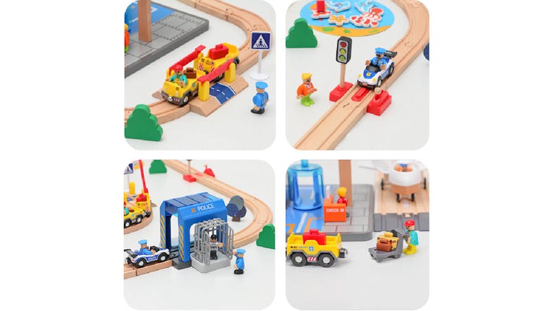 Kmall Bustling Town Wooden Rail Car Set with Airport