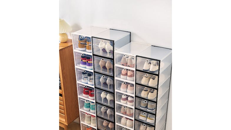 Kmall Plastic Stackable Shoe Storage Box with Lid 3pcs. - White