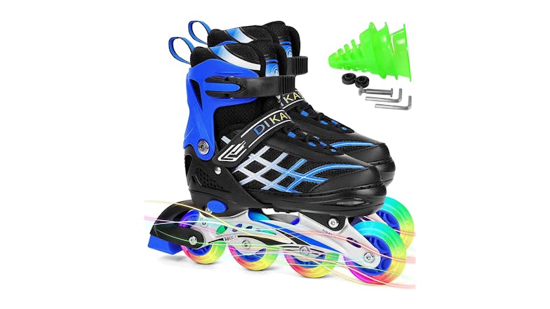Kmall Children's Size-Adjustable Inline Skates Size EU 27-31 with Light-Up Wheels - Blue
