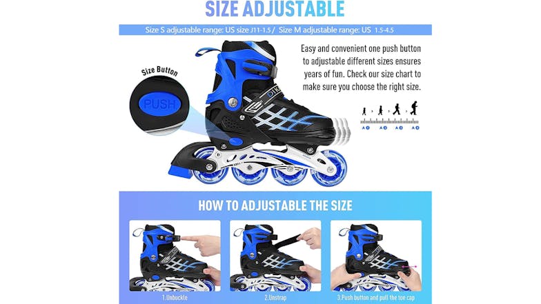 Kmall Children's Size-Adjustable Inline Skates Size EU 27-31 with Light-Up Wheels - Blue