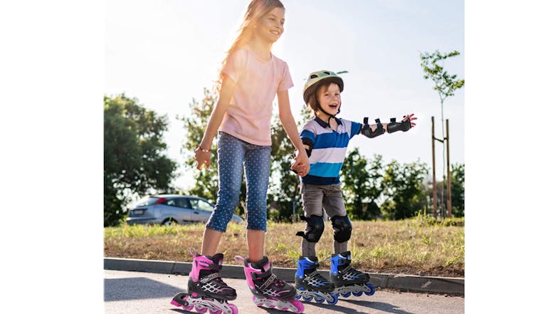 Kmall Children's Size-Adjustable Inline Skates Size EU 27-31 with Light-Up Wheels - Pink