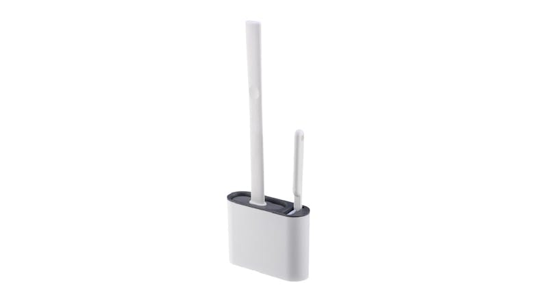 Kmall Flexible Silicone Toilet Brush with Hard Brush, Plastic Holder - Dark Grey