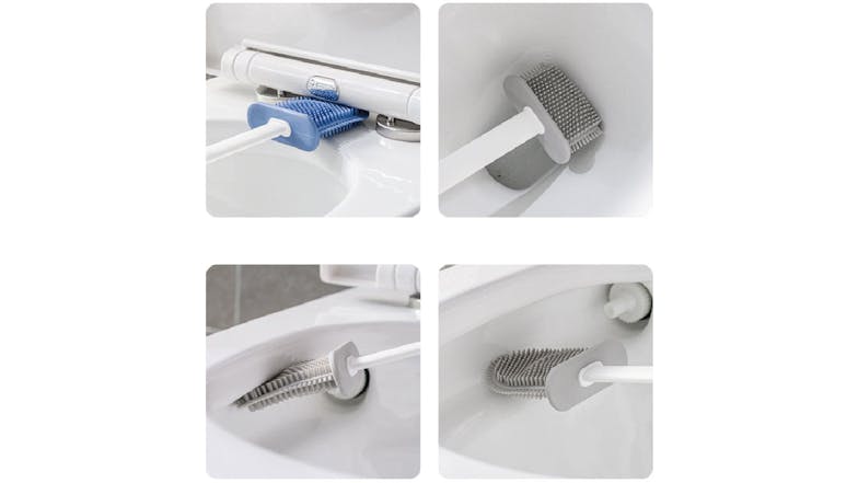 Kmall Flexible Silicone Toilet Brush with Hard Brush, Plastic Holder - Dark Grey