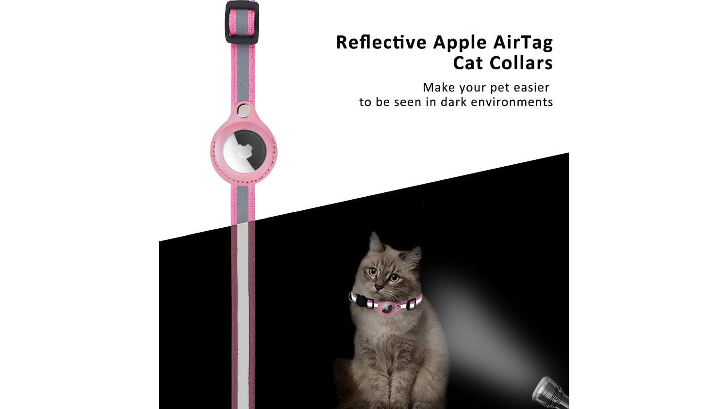 Kmall Quick Release Reflective Cat Collar with Bell, AirTag Holder - Pink