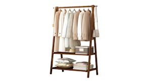 Kmall Bamboo Folding A-Frame Garment Rack with Shelves 116cm - Dark Wood