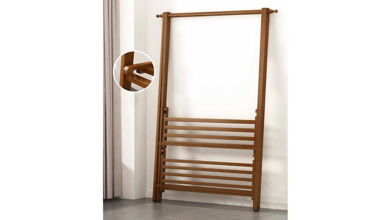 Kmall Bamboo Folding A-Frame Garment Rack with Shelves 116cm - Dark Wood