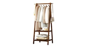 Kmall Bamboo Folding A-Frame Garment Rack with Shelves 66cm - Dark Wood