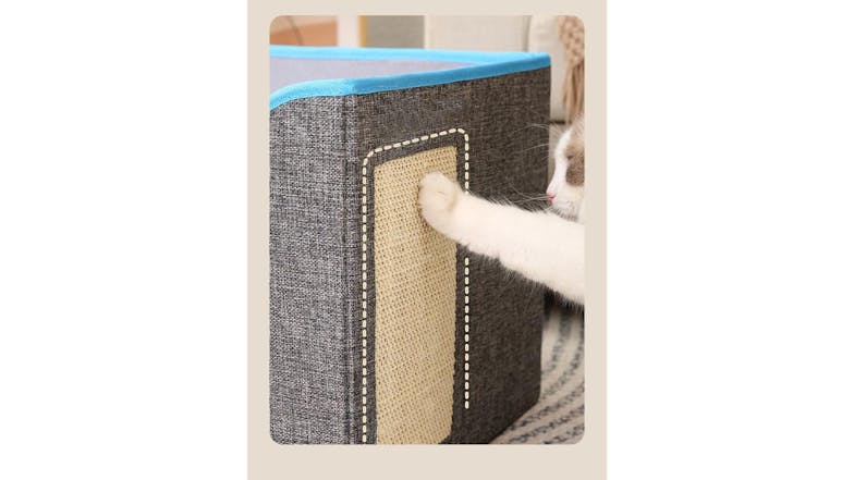 Kmall Collapsable Cat House with Removable Cushion, Sisal Scratchpad, Dangly Ball - Blue