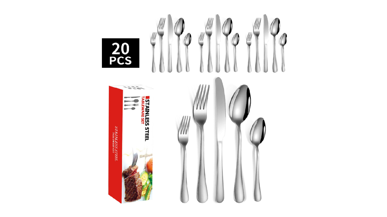 Kmall Stainless Steel Cutlery Set 20 pcs. - Silver