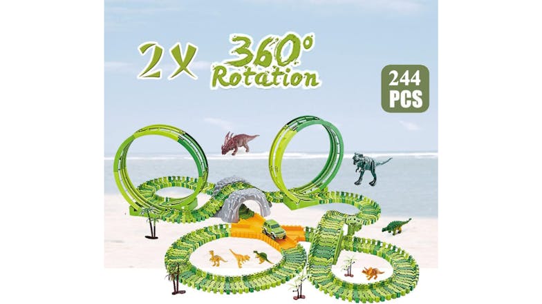 Kmall Flexible Customisable Toy Car Track with Figures, Track Structures 244pcs. - Prehistoric Offroading