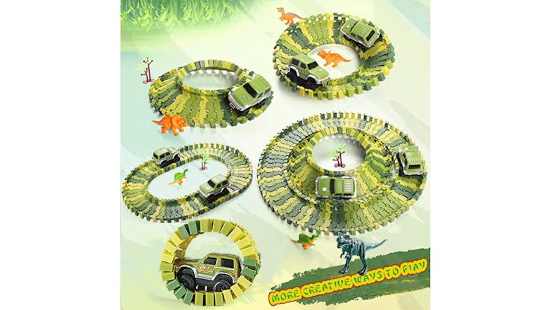 Kmall Flexible Customisable Toy Car Track with Figures, Track Structures 244pcs. - Prehistoric Offroading