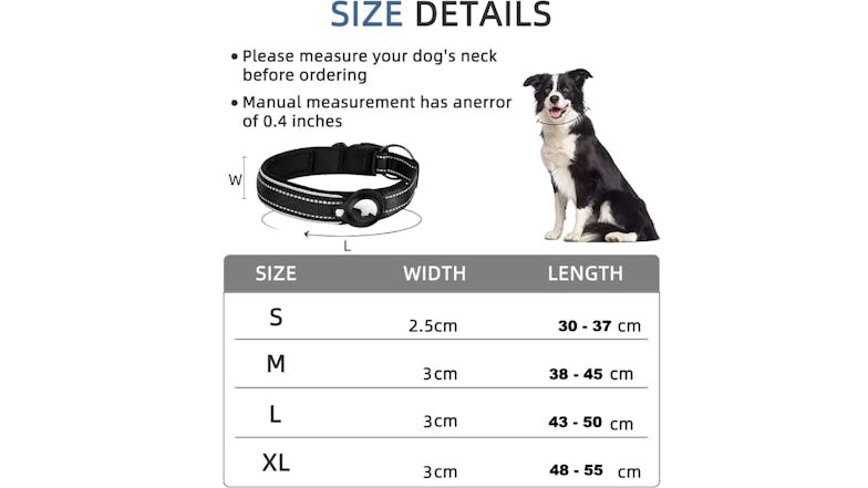 Kmall Nylon Dog Collar with AirTag Holder Extra Large - Black