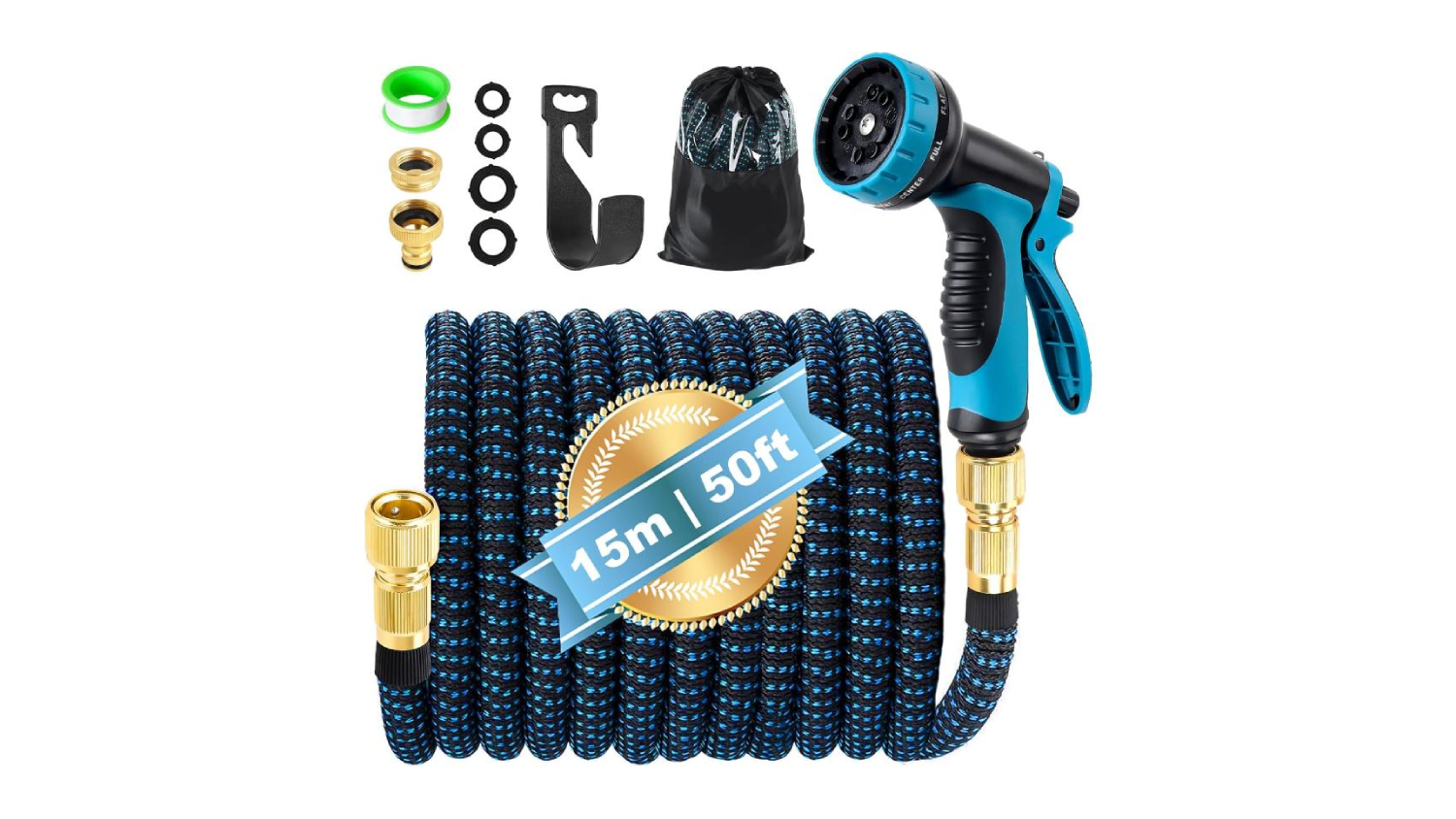 Kmall Expanding Garden Hose with Sprayhead 15m - Blue