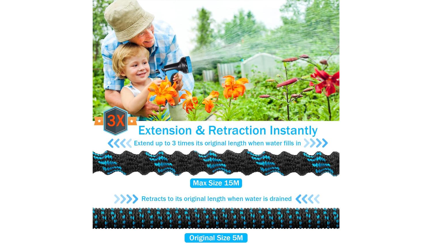 Kmall Expanding Garden Hose with Sprayhead 15m - Blue