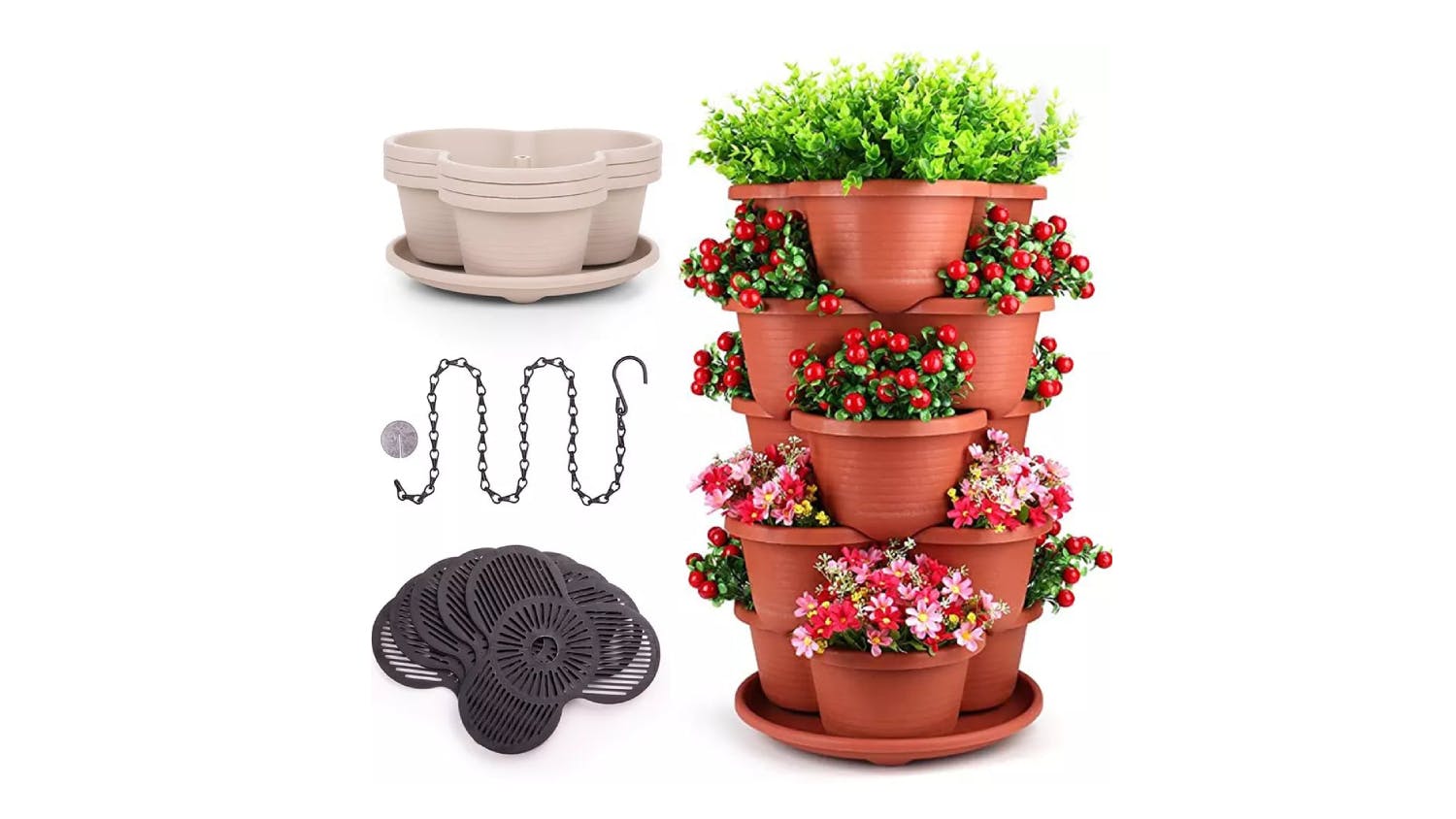 Kmall 3-Tier Terracotta Planter Pot Stack with Drainage - Terracotta"