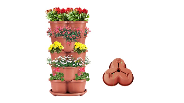 Kmall 5-Tier Terracotta Planter Pot Stack with Drainage - Terracotta