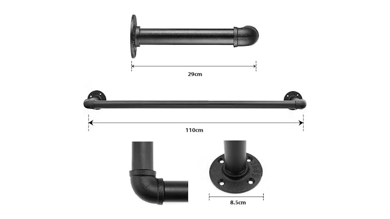 Kmall Industrial Pipe Wall Mounted Garment Rack 110cm - Matte Black