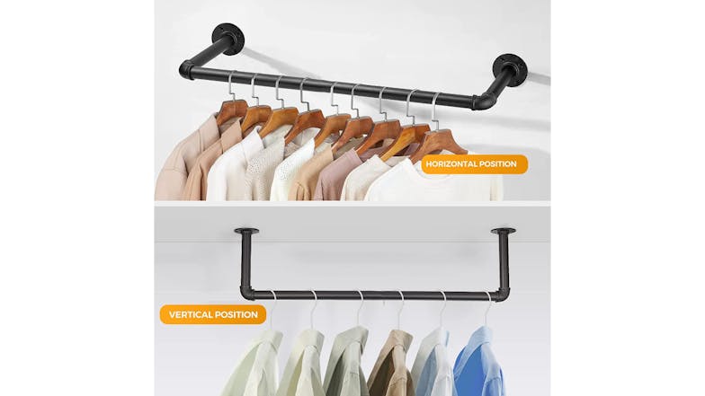 Kmall Industrial Pipe Wall Mounted Garment Rack 110cm - Matte Black