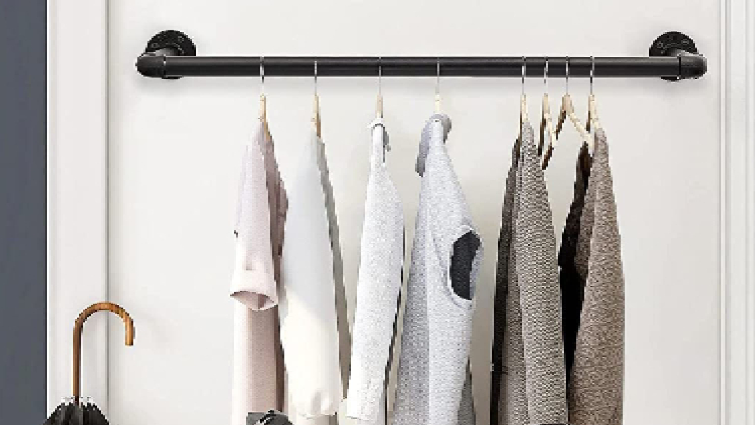 Kmall Industrial Pipe Wall Mounted Garment Rack 110cm - Matte Black