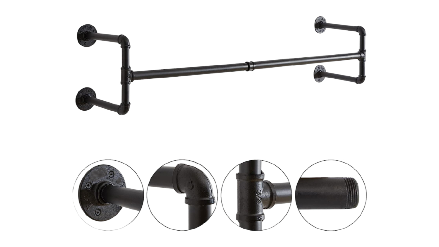 Kmall Industrial Pipe Wall Mounted Garment Rack 115cm - Matte Black