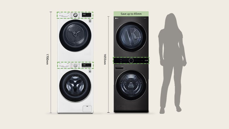 LG 12kg Front Loading Washing Machine and 9kg Dryer Stack - Matte Black (WWT-1209B)