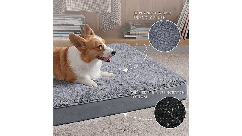 Kmall Eggcrate Foam Dog Bed with Nonslip Bottom, Washable Cover Large - Grey
