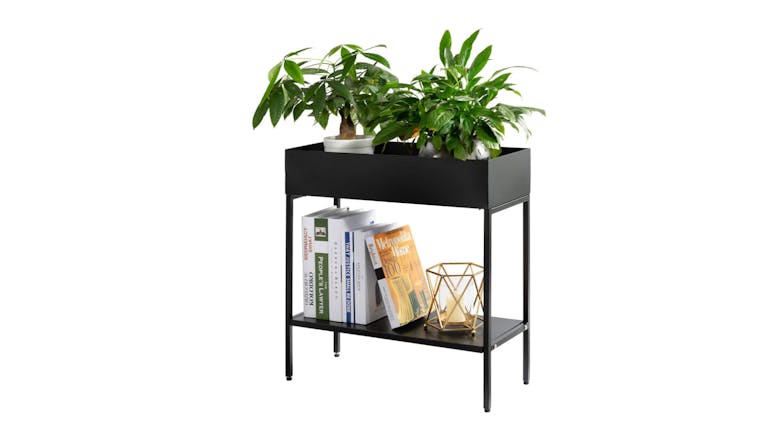 Kmall Dual-Tier Raised Indoor Pot Plant Stand - Matte Black
