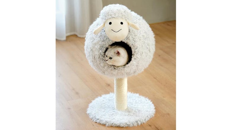 Kmall Cat Cubby with Sisal Scratching Post 77cm - Sheep