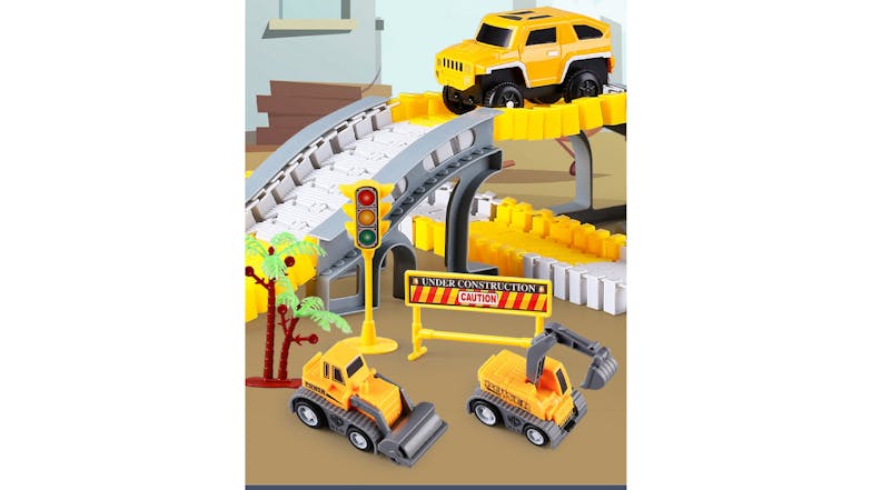 Kmall Flexible Customisable Toy Car Track with Figures, Track Structures 305pcs. - Road Work Ahead