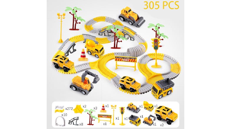 Kmall Flexible Customisable Toy Car Track with Figures, Track Structures 305pcs. - Road Work Ahead