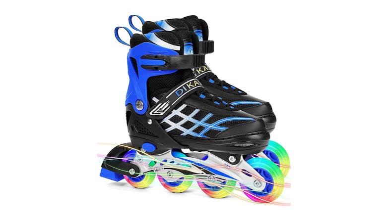 Kmall Children's Size-Adjustable Inline Skates Size EU 33-37 with Light-Up Wheels - Blue