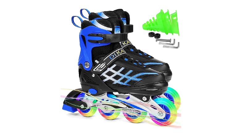 Kmall Children's Size-Adjustable Inline Skates Size EU 33-37 with Light-Up Wheels - Blue