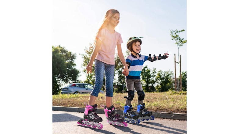 Kmall Children's Size-Adjustable Inline Skates Size EU 33-37 with Light-Up Wheels - Blue