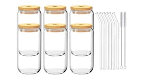 Kmall Trendy Drinking Glasses with Bamboo Lids, Straws 6pcs.