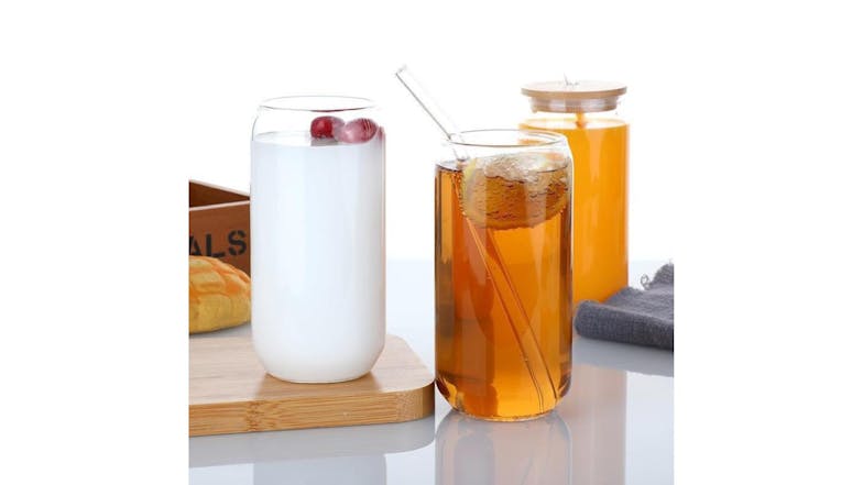 Kmall Trendy Drinking Glasses with Bamboo Lids, Straws 6pcs.