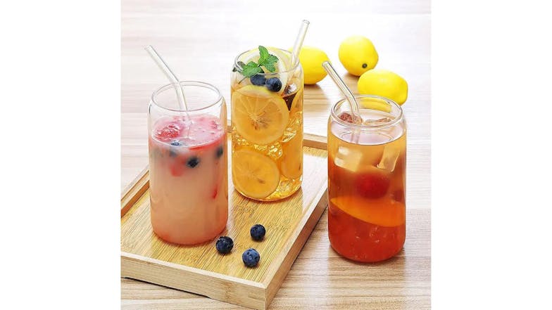 Kmall Trendy Drinking Glasses with Bamboo Lids, Straws 6pcs.