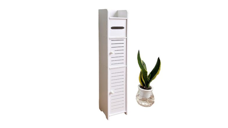 Kmall Tall Compact Slatted Cabinet 15.5 x 80cm - White