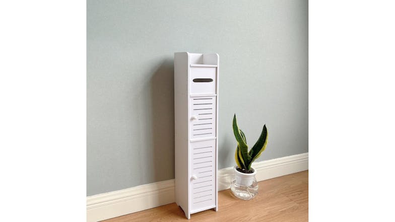 Kmall Tall Compact Slatted Cabinet 15.5 x 80cm - White