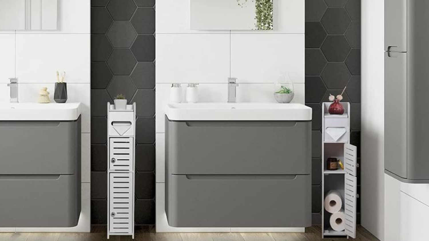 Kmall Tall Compact Slatted Cabinet 15.5 x 80cm - White