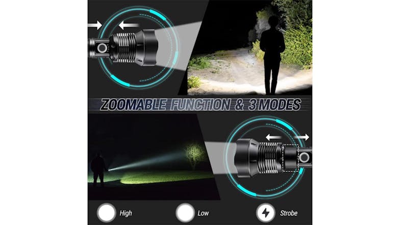 Kmall Rechargable LED Flashlight with Strap, Multi-Mode Function 27cm