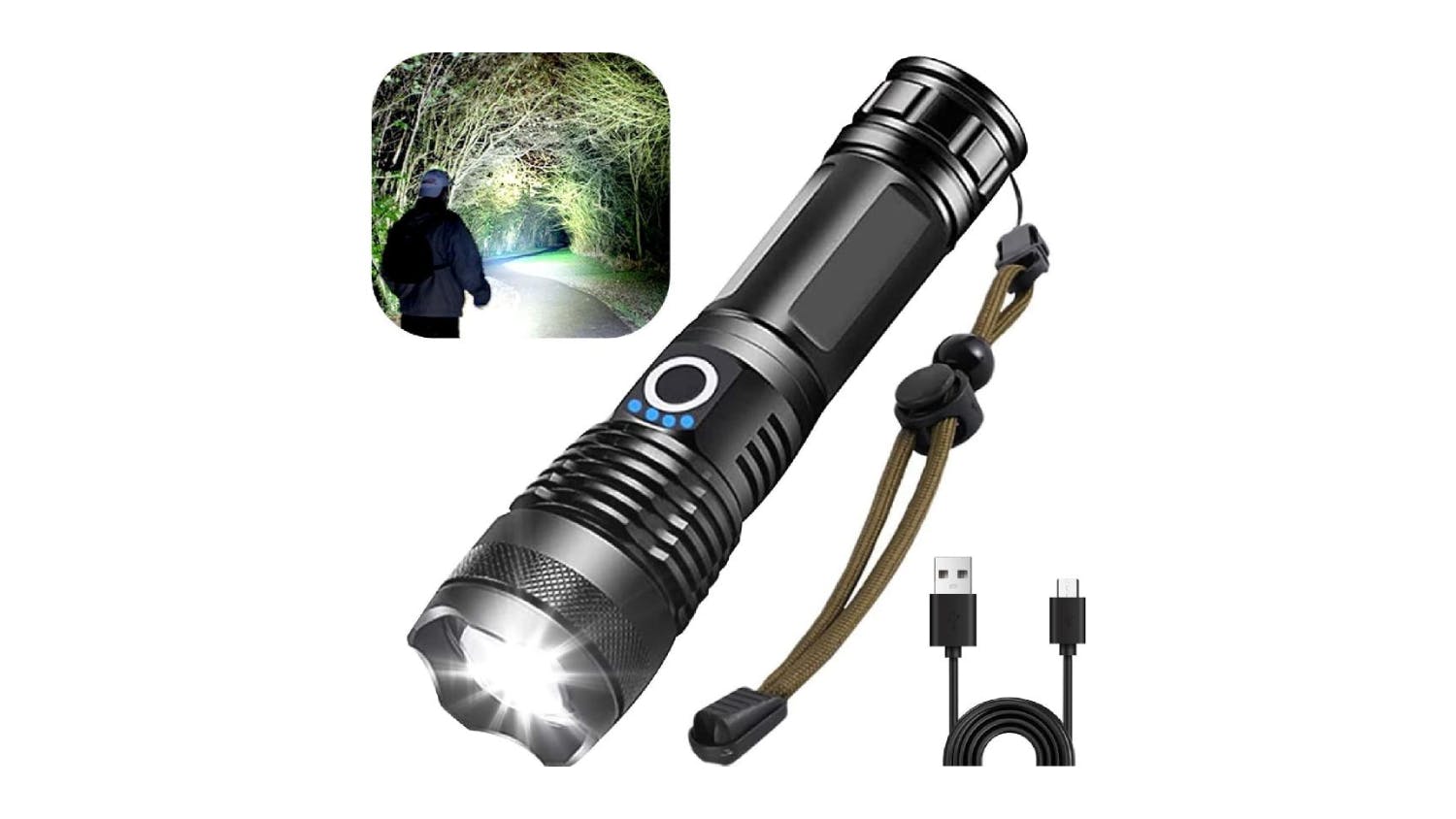 Kmall Rechargable LED Flashlight with Strap, Multi-Mode Function 18cm