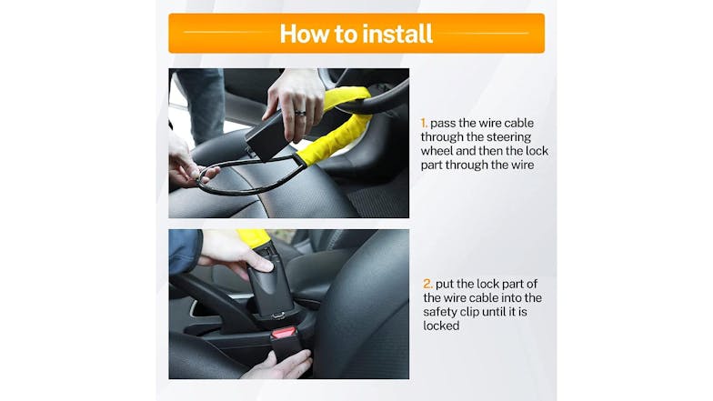 Kmall Anti-Theft Wire Steering Wheel Lock - Yellow