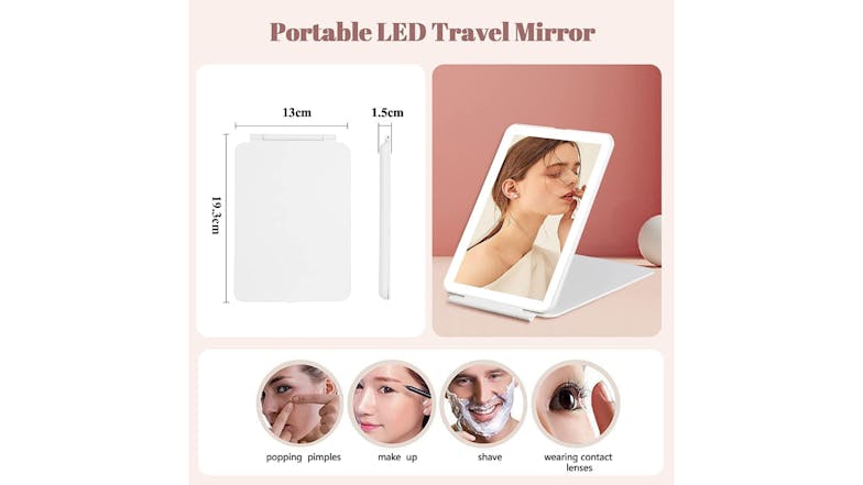 Kmall Recharable LED Travel Mirror with Temperature, Brightness Control - White