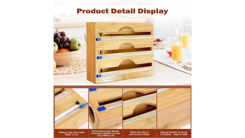 Kmall 3-in-1 Bamboo Kitchen Wrap Dispenser with Cutters
