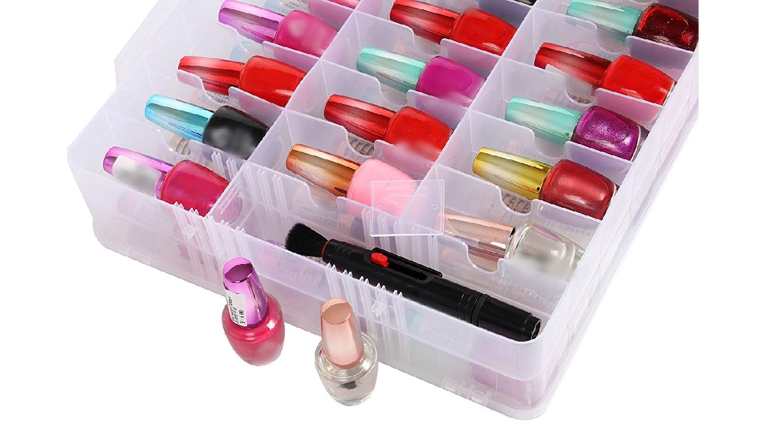 Kmall 48 Compartment Plastic Nail Polish Storage Case with Handle - Clear